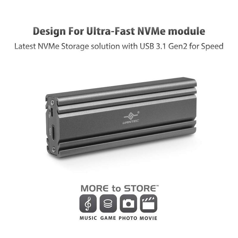 Vantec M.2 Nvme SSD to USB 3.1 Gen 2 Type C Enclosure with C to C Cable, Space Gray Color, ID6 (NST-206C3-SG) - Image 3